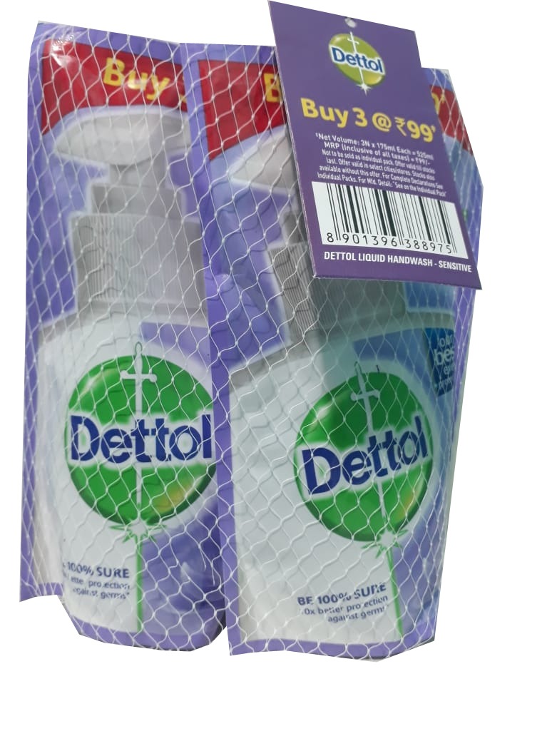 Dettol Sensitive Handwash, 175 ml-Refill Pack, Pack of 3